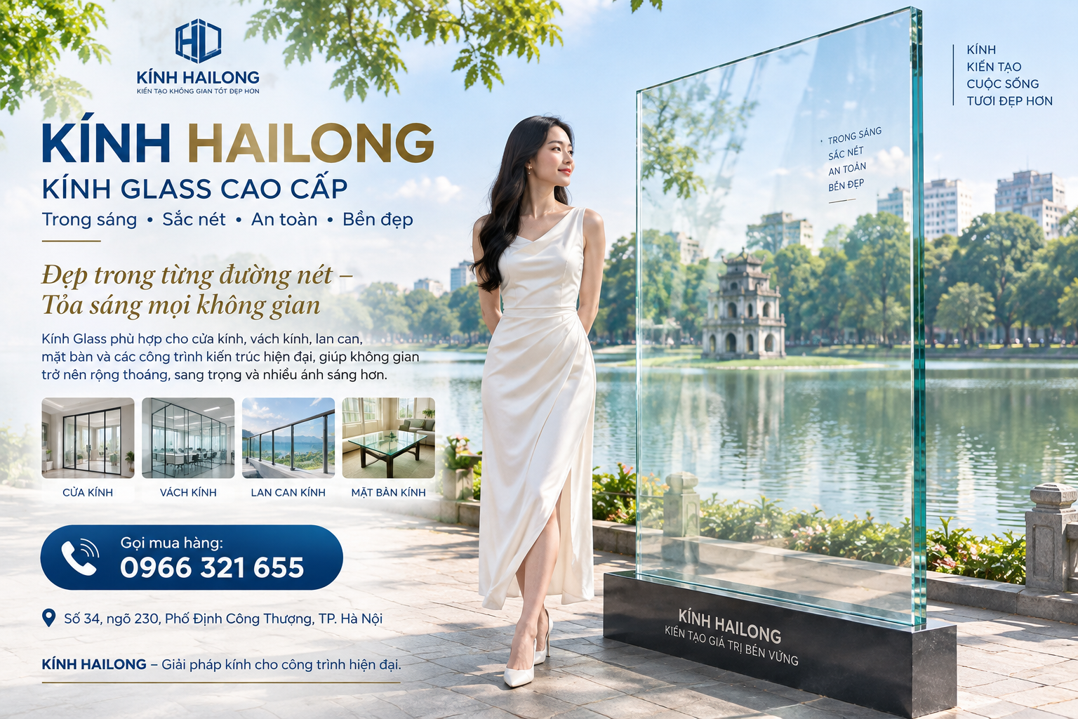 Kính Hải Long giới thiệu kính glass cao cấp bên hồ, nổi bật với độ trong sáng và vẻ đẹp hiện đại.